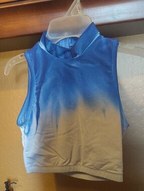 Women’s Blue Ombre Sleeveless Mock Neck Crop Top